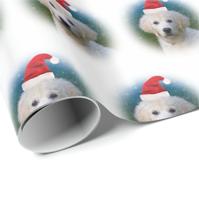 Cute Golden Retriever Puppy Wearing Santa Hat Wrapping Paper (Roll Corner)