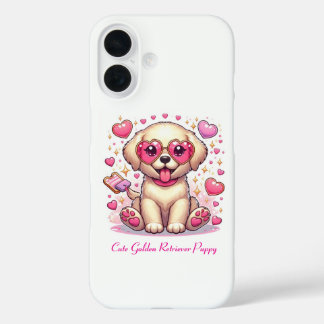 Cute Golden Retriever Puppy with Heart Glasses iPhone 16 Case