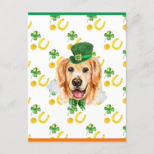 Cute Golden Retriever Shamrock St. Patricks Day Holiday Postcard