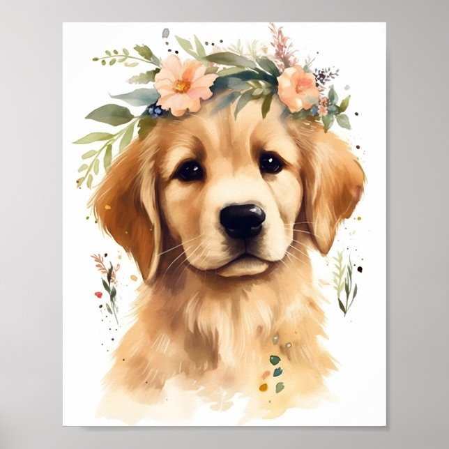 Cute Golden Retriever Watercolor Adorable Dog Poster (Front)