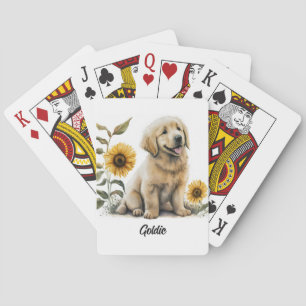 Cute Golden Retriever with Sunflowers Playing Cards