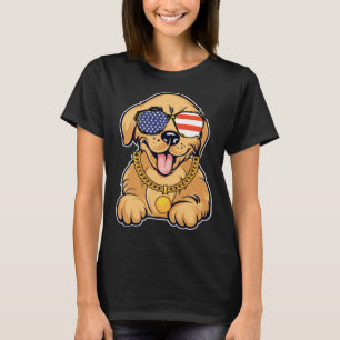 Cute Golden Retriever With USA Sunglasses Patrioti T-Shirt