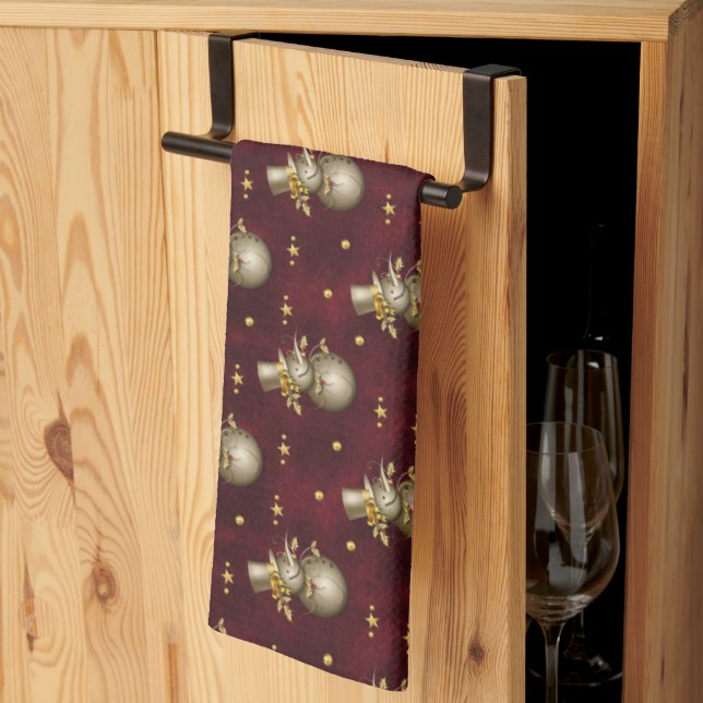 Cute Golden Snowman Kitchen Towel (Thirds Fold)