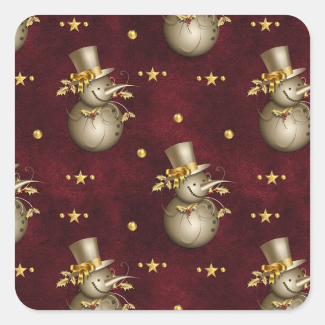 Cute Golden Snowman Square Sticker (Front)