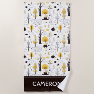 Cute Golden Woods Scene Pattern Beach Towel