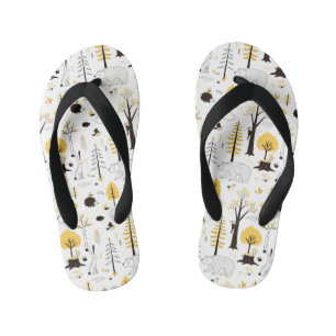 Cute Golden Woods Scene Pattern Kid's Flip Flops