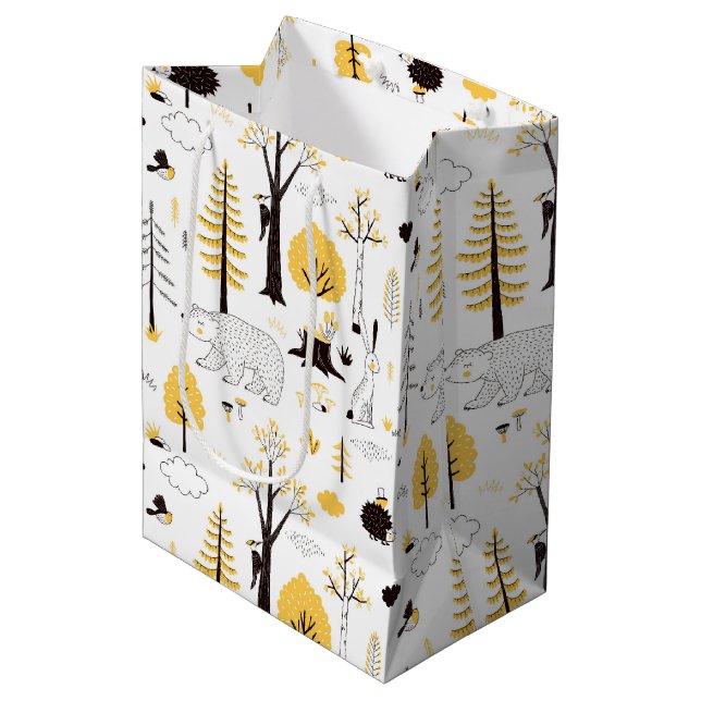 Cute Golden Woods Scene Pattern Medium Gift Bag (Front Angled)