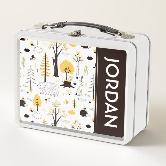 Cute Golden Woods Scene Pattern Metal Lunch Box (Front)