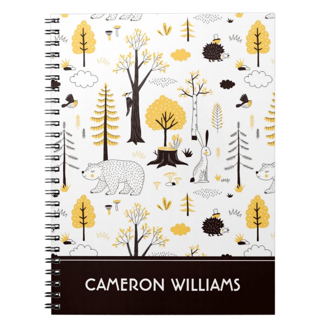 Cute Golden Woods Scene Pattern Notebook (Front)