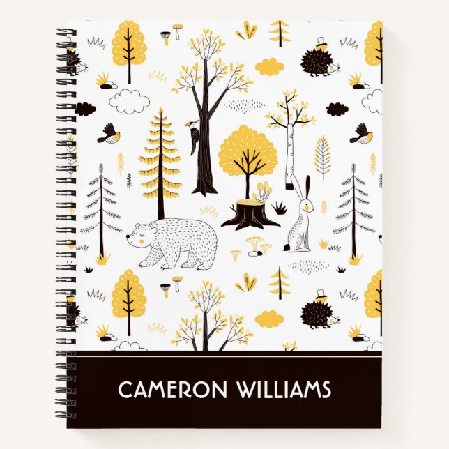 Cute Golden Woods Scene Pattern Notebook (Front)