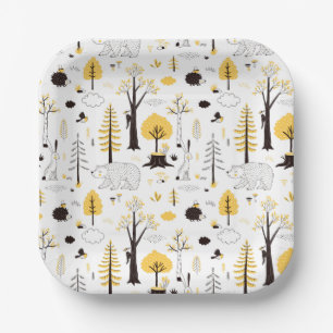 Cute Golden Woods Scene Pattern Paper Plate
