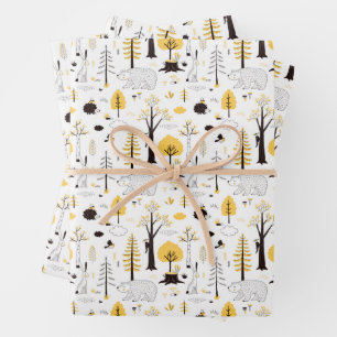 Cute Golden Woods Scene Pattern Wrapping Paper Sheet