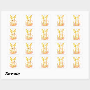 Cute Golden Yellow Bunny Baby Pastel Shower Party Square Sticker