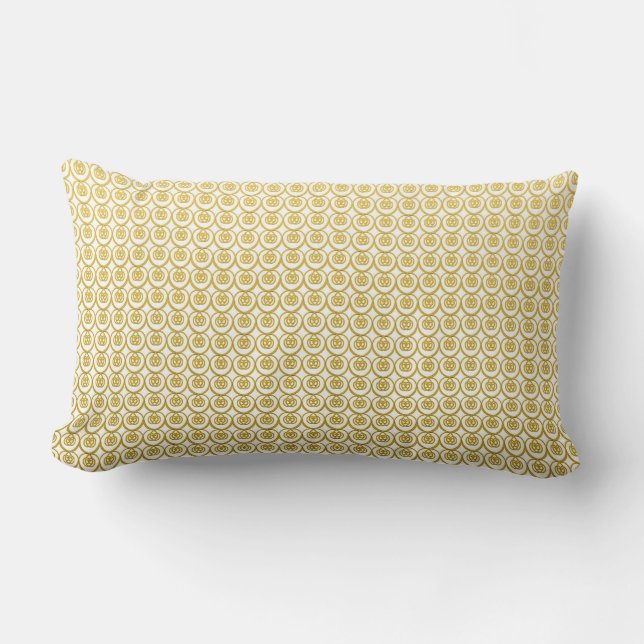 Cute Golden Yellow Pattern On White Lumbar Pillow (Front)