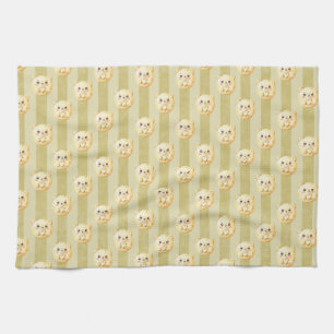Cute Golden Yellow Teddy Bear and Stripe Kitchen Towel