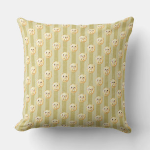 Cute Golden Yellow Teddy Bear and Stripe Throw Pillow