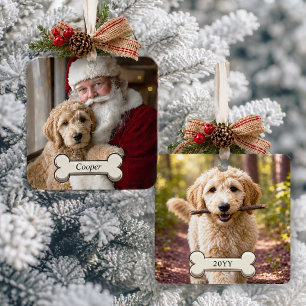 Cute Goldendoodle Dog 2-Photo Christmas Metal Ornament