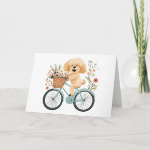 Cute Goldendoodle Dog Biking Spring Flowers Card