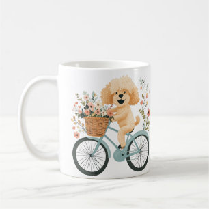 Cute Goldendoodle Dog Biking Spring Flowers Coffee Mug
