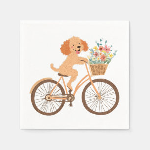 Cute Goldendoodle Dog Biking Spring Flowers Napkin