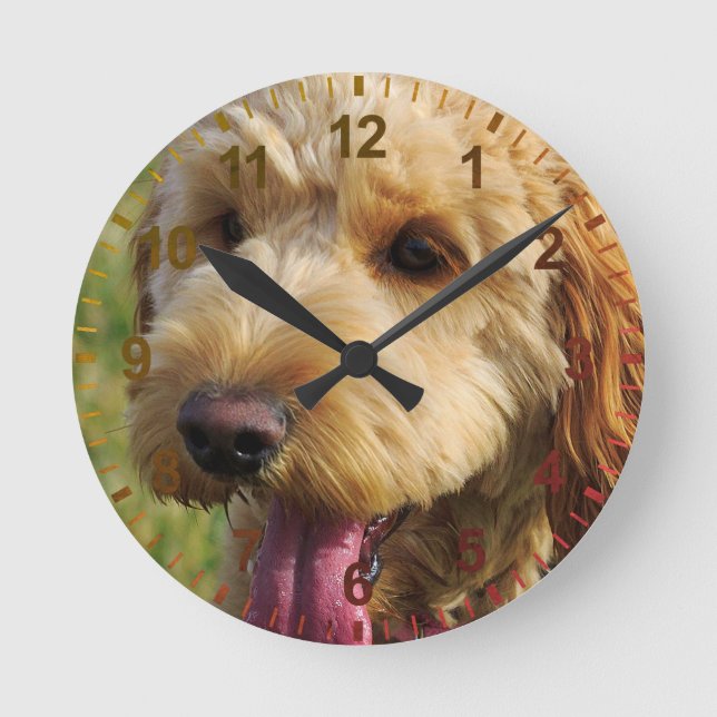 Cute Goldendoodle Dog Round Clock (Front)