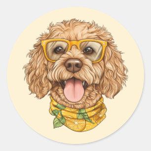 Cute Goldendoodle Dog Sunglasses Oranges Classic Round Sticker