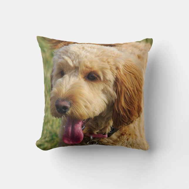 Cute Goldendoodle Dog Throw Pillow (Front)