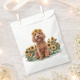 Cute Goldendoodle Dog Wearing A Sunflower Crown Favour Bag