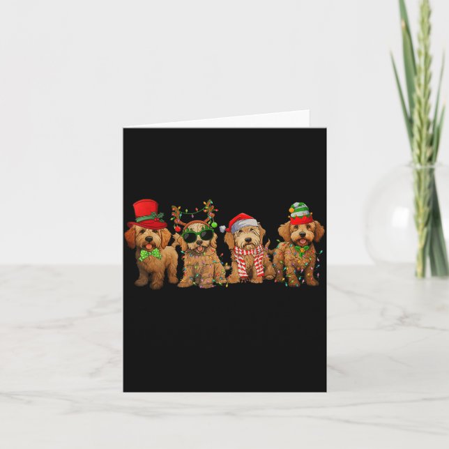 Cute Goldendoodle Dogs Christmas Lights Golden Doo Card (Front)