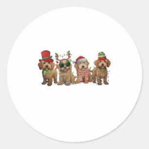 Cute Goldendoodle Dogs Christmas Lights Golden Doo Classic Round Sticker