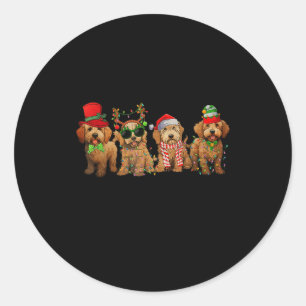Cute Goldendoodle Dogs Christmas Lights Golden Doo Classic Round Sticker
