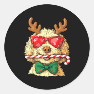 Cute Goldendoodle Dogs Christmas Lights Golden Doo Classic Round Sticker