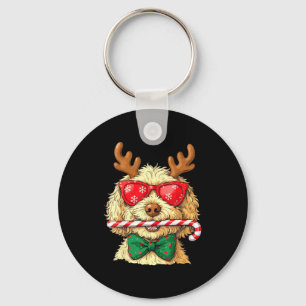 Cute Goldendoodle Dogs Christmas Lights Golden Doo Keychain