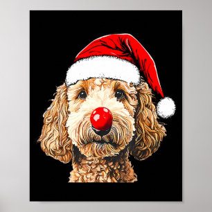 Cute Goldendoodle Dogs Christmas Santa Golden Dood Poster