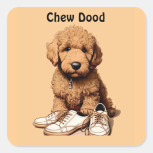 Cute Goldendoodle Puppy Dog With Shoes Square Sticker