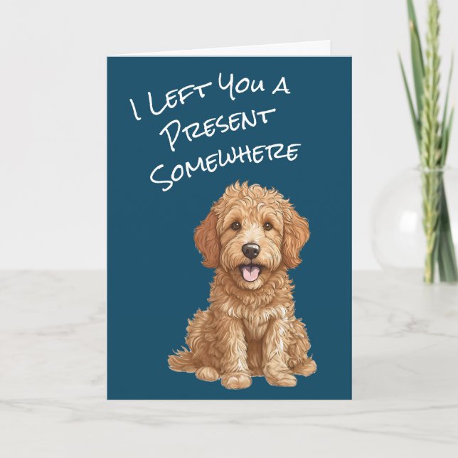 Cute Goldendoodle Puppy Happy Birthday Card (Front)
