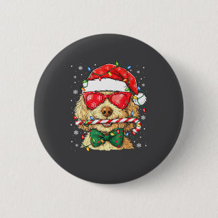 Cute Goldendoodle Santa Hat Xmas Lights Goldendood 2 Inch Round Button