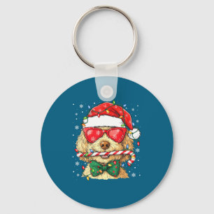Cute Goldendoodle Santa Hat Xmas Lights Goldendood Keychain