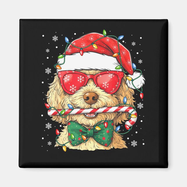Cute Goldendoodle Santa Hat Xmas Lights Goldendood Magnet (Front)