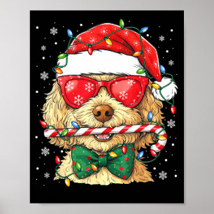 Cute Goldendoodle Santa Hat Xmas Lights Goldendood Poster