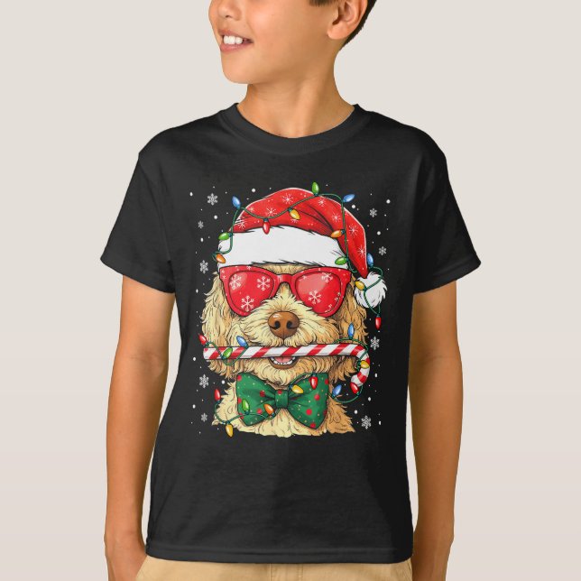 Cute Goldendoodle Santa Hat Xmas Lights Goldendood T-Shirt (Front)