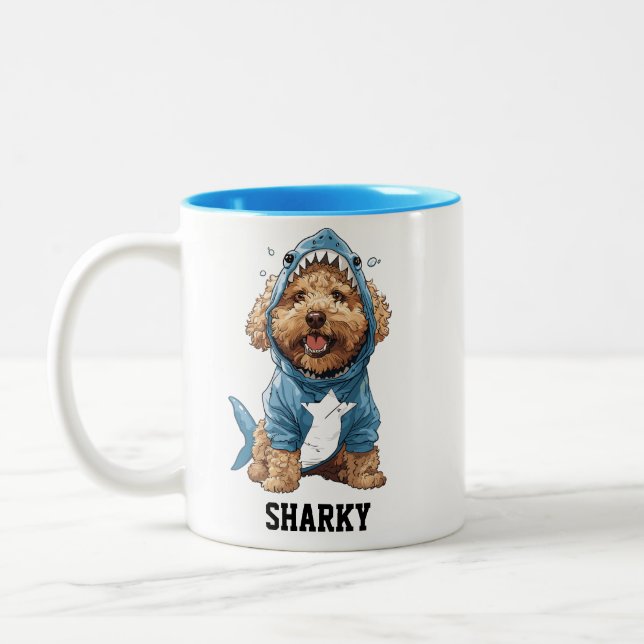 Cute Goldendoodle Shark Two-Tone Coffee Mug (Left)