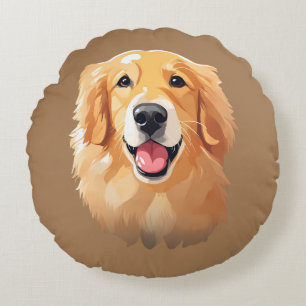 Cute goldenretriever Dog Happy Face Expression Mom Round Pillow