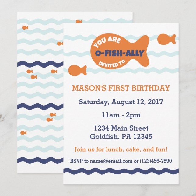 Cute Goldfish Invitation d'anniversaire (Devant / Derrière)