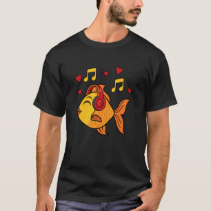 Cute Goldfish Music Notes Musician Fish T-Shirt