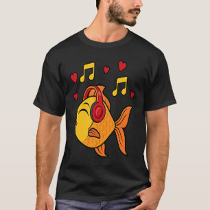 Cute Goldfish Music Notes Musician Fish T-Shirt