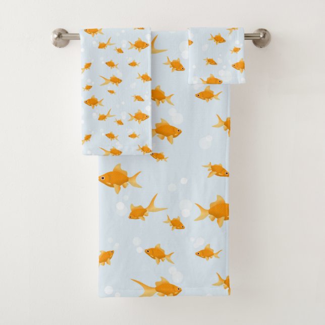 Cute Goldfish Swimming in Water Bath Towel Set (Insitu)
