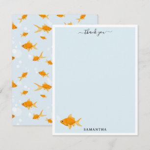 Cute Goldfish Swimming in Water Custom Name Thank You Card