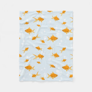 Cute Goldfish Swimming in Water Fleece Blanket