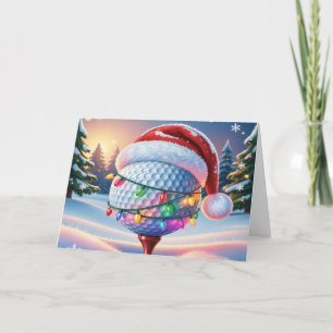 Cute Golf Ball and Santa Hat Holiday Card